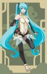  bare_shoulders barefoot_sandals breasts bridal_gauntlets center_opening elbow_gloves gloves hair_ornament halterneck hatsune_miku hatsune_miku_(append) long_hair miku_append nail_polish navel shoji-ikari solo thigh-highs thighhighs toenail_polish twintails very_long_hair vocaloid vocaloid_append 