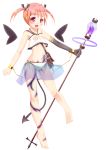  :d bag bare_shoulders barefoot blush copyright_request cuffs demon_tail elbow_gloves feet gloves irie_sekine midriff navel open_mouth orange_hair purple_eyes satchel short_hair simple_background skirt smile solo staff tail violet_eyes white_background wings 