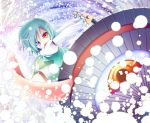  aozora_market blue_eyes blue_hair danmaku heterochromia karakasa_obake red_eyes short_hair solo tatara_kogasa tongue tongue_out touhou umbrella 