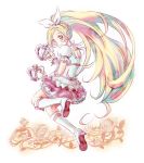  blonde_hair boots bow braid cure_rhythm earrings fantastic_belltier frills green_eyes hair_bow jewelry long_hair magical_girl minamino_kanade precure puffy_sleeves skirt smile solo suite_precure suzunashi_susumu white_background 