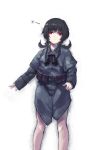  belt binoculars black_hair long_sleeves looking_at_viewer military military_uniform nightmaremk2 no_pants original pouch red_eyes short_hair simple_background smile soldier solo twintails uniform white_background 
