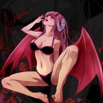  ashemu barefoot bat_wings beatmania beatmania_iidx bikini demon_girl horns kuroshio_maki long_hair purple_hair swimsuit wings 