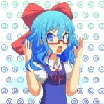  &#9320; ? angry bespectacled blue_eyes blue_hair bow cato_(monocatienus) cirno glasses hair_bow ice ice_wings looking_at_viewer open_mouth solo touhou wings ã¢â€˜â¨ â‘¨ 