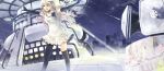  building dress elbow_gloves gloves megurine_luka mismatched_legwear open_mouth shooting_star stairs takoluka thigh-highs thighhighs vocaloid 