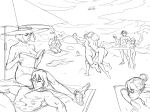  3boys 5girls alternate_hair_length alternate_hairstyle arms_around_neck ass beach breasts censored closed_eyes commentary diepod gamagoori_ira hair_bun hat hug hug_from_behind jakuzure_nonon kill_la_kill kiryuuin_satsuki lap_pillow mankanshoku_mako mankanshoku_sukuyo matoi_ryuuko mikisugi_aikurou multiple_boys multiple_girls novelty_censor nude nudist outdoors public_nudity reading sanageyama_uzu seiza short_hair sideboob sitting sketch sleeping sleeping_on_person sun_hat 