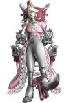  bayonetta bayonetta_(character) bayonetta_(cosplay) blonde_hair breasts chair cleavage_cutout crossed_legs dress glasses gloves gun high_heels legs legs_crossed long_hair mole pachimon pantyhose pistol princess_peach princess_peach_(cosplay) shoes sitting solo super_mario_bros. weapon 