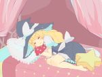  barefoot bed blonde_hair bow closed_eyes drooling eyes_closed hat hat_bow heart hovering_kousin kirisame_marisa long_hair on_side open_mouth pillow short_sleeves sleeping smile solo star touhou witch_hair witch_hat yellow_eyes 