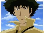  cowboy_bebop highres hitodama_(artist) male morrow morrow_(artist) portrait sky solo spike_spiegel vector_trace 