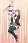  dangan-ronpa dangan-ronpa_2 grey_hair highres jacket monomi_(dangan_ronpa) nanami_chiaki red_eyes shunzou skirt staff stuffed_animal stuffed_toy super_dangan_ronpa_2 thigh-highs thighhighs wings 