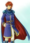  belt blue_eyes cape coat eliwood eliwood_(fire_emblem) fire_emblem fire_emblem:_rekka_no_ken headband highres male pauldrons red_hair redhead short_hair smile solo yuino_(fancy_party) 