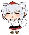  :3 :d =_= animal_ears animal_pose blush chibi closed_eyes dog_ears dog_tail geta hat inubashiri_momiji long_sleeves no_nose open_mouth pom_pom_(clothes) pose silver_hair simple_background skirt smile socks solo standing tail tokin_hat touhou ume_(noraneko) white_background 