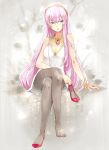  breasts cleavage feet high_heels jewelry megurine_luka necklace no_shoes pantyhose pink_hair shoes single_shoe solo tanaka_(colorcorn) vocaloid 