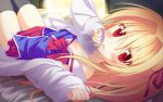  blonde_hair blush bow bra game_cg irotoridori_no_hikari irotoridori_no_sekai long_hair nikaidou_shinku panties red_eyes ribbons shida_kazuhiro skirt stockings tears underwear 