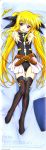  1girl absurdres bardiche belt blonde_hair blush bodysuit bow buckle character_name crease dakimakura fate_testarossa hair_bow highres incredibly_absurdres long_hair lyrical_nanoha magical_girl mahou_shoujo_lyrical_nanoha mahou_shoujo_lyrical_nanoha_a&#039;s mahou_shoujo_lyrical_nanoha_a's mahou_shoujo_lyrical_nanoha_the_movie_2nd_a&#039;s mahou_shoujo_lyrical_nanoha_the_movie_2nd_a's official_art okuda_yasuhiro outstretched_arms red_eyes scan skirt solo star thigh-highs thighhighs title_drop twintails 