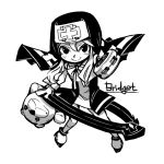  1boy bow bridget_(guilty_gear) character_name greyscale guilty_gear hounori light_smile long_hair looking_at_viewer male monochrome nun simple_background smile solo stuffed_animal stuffed_toy teddy_bear trap white_background 