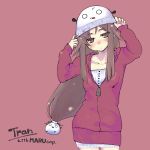  beanie blush brown_eyes brown_hair hat highres long_hair looking_at_viewer original payot simple_background solo standing travo 