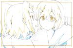 3girls arm_around_shoulder color_trace eye_contact hair_ornament hairclip hirasawa_yui k-on! looking_at_another multiple_girls open_mouth production_art short_hair suppy tainaka_ritsu 