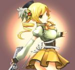  back beret blonde_hair blush breasts corset detached_sleeves drill_hair fingerless_gloves gloves gun hair_ornament hat magical_girl magical_musket mahou_shoujo_madoka_magica panties skirt smile solo tomoe_mami twin_drills underwear weapon white_panties yellow_eyes yoshikoro 