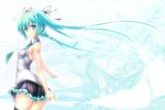  aqua_eyes aqua_hair floating_hair hair_ribbon hatsune_miku long_hair marinon necktie ribbon skirt solo thigh-highs thighhighs twintails very_long_hair vocaloid 