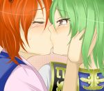  closed_eyes eyes_closed green_hair kisetsu_kinoko kiss multiple_girls onozuka_komachi red_hair redhead shikieiki_yamaxanadu touhou yuri 