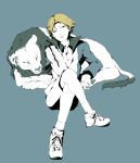  animal atobe_keigo character_request flat_color highres lion male monochrome shiro_(reptil) short_hair simple_background solo spot_color tennis_no_ouji-sama 