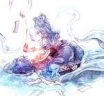  blue_hair cercis flame hair_rings hidden_eyes jiangshi kaku_seiga miyako_yoshika multiple_girls ofuda shawl touhou 