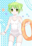  green_eyes green_hair ikeda_yuuki innertube original school_swimsuit short_hair solo swimsuit thigh-highs thighhighs white_school_swimsuit 