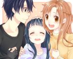  black_hair brown_hair casual curry_gohan family hand_holding holding_hands kirito smile sword_art_online yui_(sao) 