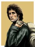  bag black_hair brown_hair highres jacket lips long_hair manly military military_uniform oldschool rambo realistic sad sideburns soldier sylvester_stallone uniform veteran 