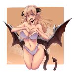  bikini blonde_hair breast_suppress breasts demon_girl demon_tail demon_wings female highleg hips horns jyaco large_breasts long_hair navel open_mouth original pointy_ears red_eyes solo standing succubus swimsuit tail thighs white_bikini wings 
