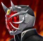  armor flame fusion helmet hitotsu0912 horns kamen_rider kamen_rider_hibiki kamen_rider_hibiki_(series) kamen_rider_wizard kamen_rider_wizard_(series) male mask portrait solo 