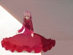  dress guilty_crown hair_ornament hairclip long_hair pink_hair red_dress red_eyes red_string shade solo string sunlight twintails uttt yuzuriha_inori 