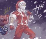  1boy beard christmas drawr druddigon facial_hair gloves male pokemon pokemon_(creature) pokemon_(game) pokemon_bw reindeer sack santa_costume shaga_(pokemon) snowing yapo_(mess) 