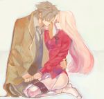  1girl boots couple drawr emiya_kiritsugu fate/zero fate_(series) husband_and_wife irisviel_von_einzbern long_hair pantyhose potatozoo red_eyes thigh-highs thigh_boots thighhighs trench_coat white_hair 