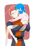  1girl age_difference bad_id bike_shorts black_eyes blue_hair child couple crystal_(pokemon) height_difference kiss mmm73 pokemon pokemon_(game) pokemon_gsc red_hair redhead socks twintails wataru_(pokemon) wink 