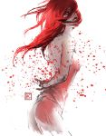  copyright_request long_hair monochrome paparaya red_eyes red_hair redhead signature solo spot_color tongue white_background 