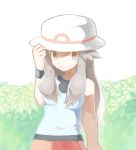  blue_(pokemon) brown_eyes brown_hair drawr hat holding mimizubare plant pokemon pokemon_(game) pokemon_frlg porkpie_hat solo sweatdrop 