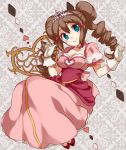  alternate_costume blue_eyes bow breasts brown_hair cleavage crown double_bun dress drill_hair gloves heart irouha mei_(pokemon) pink_dress pokemon pokemon_(game) pokemon_bw2 pokewood smile solo spade twin_drills twintails 