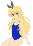  1girl blonde_hair green_eyes highres isurugi_mio legs long_hair mm! photoshop smile swimsuit thighs vector_trace 