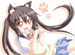  :3 animal_ears black_hair brown_eyes cat_ears k-on! kagerou_(kers) kemonomimi_mode long_hair nakano_azusa open_mouth paw_pose school_uniform skirt smile solo twintails vest 