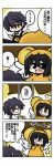  1boy 1girl 4koma apron black_eyes black_hair card_captor_sakura cardcaptor_sakura comic cosplay eyebrows fang highres kero kero_(cosplay) oono_mayu open_mouth orange_eyes pixiv_azriel smile takoyaki translation_request yanagi_(nurikoboshi) |_| 