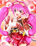  alternate_costume armor armored_dress blush cure_happy gauntlets hair_ornament hoshizora_miyuki long_hair looking_at_viewer magical_girl open_mouth pink_eyes pink_hair precure seleb629 skirt smile_precure! solo sword twintails weapon yuiyuimoe 