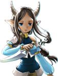  blue_eyes braid brown_hair character_request dagger expressionless horns long_hair militsa pointy_ears shimauma shimauma_(zebra_vz) solo tales_of_(series) tales_of_rebirth weapon 