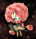  1girl afro big_hair blush_stickers butterfly_hair_ornament character_request chibi green_eyes hair_ornament nenna no_pupils pantyhose pink_hair scarf solo striped striped_scarf 