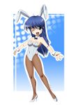  :d absurdres animal_ears artist_request bare_shoulders blue_eyes blue_hair breasts bunny_ears bunny_girl bunny_tail bunnysuit copyright_request high_heels highres long_hair looking_at_viewer open_mouth pantyhose rabbit_ears shoes smile tail 