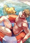  akou blonde_hair blue_eyes briefs dog innertube john_(tiger_&amp;_bunny) keith_goodman tiger_&amp;_bunny underwear water 