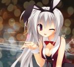  1girl animal_ears artist_request breasts bunny_ears cleavage dracu-riot! elena_olegovna_owen kobuichi long_hair lowres rabbit_ears white_hair wink 