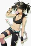  belt black_hair blood_lad breasts bubblegum character_request cleavage collarbone fingerless_gloves gloves harano hat nail_polish navel simple_background snake solo thigh_strap twintails white_background 