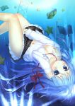  :o bangs blue_eyes blue_hair blush book breasts cleavage denpa_onna_to_seishun_otoko hair_ribbon highres navel ribbon skirt skirt_pull star touwa_erio ufo underwater upside-down wataru_(zazazazazazawa) zazazazazazawa 