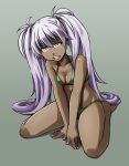 alto-00 barefoot bikini dark_skin lavender_hair long_hair original sitting swimsuit twintails wariza 